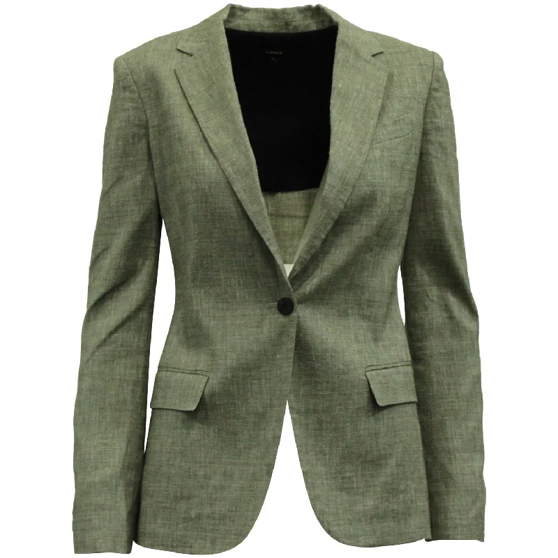 Sustainable fashion for stylish women   Theory Single Button Blazer in Gray Linen Blend