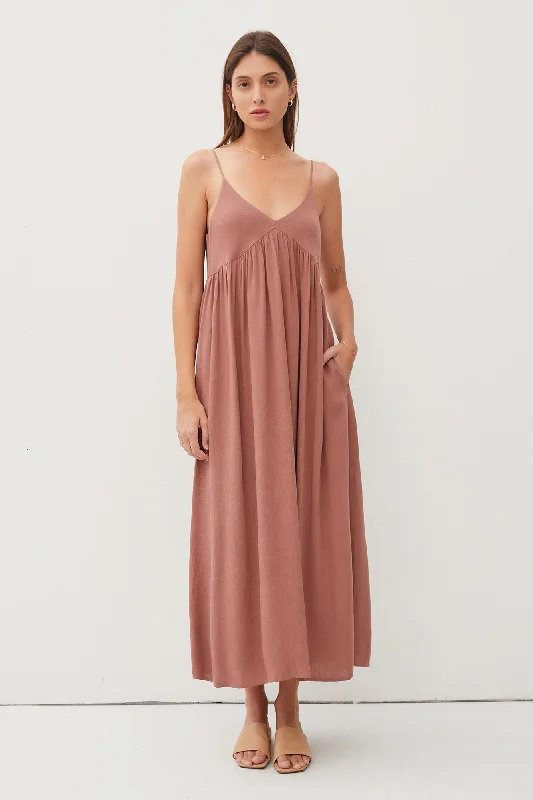 Fashion pieces that complement every woman’s style Mocha V-Neck Sleeveless Midi Dress Fashion pieces that complement every woman’s style Mocha V-Neck Sleeveless Midi Dress