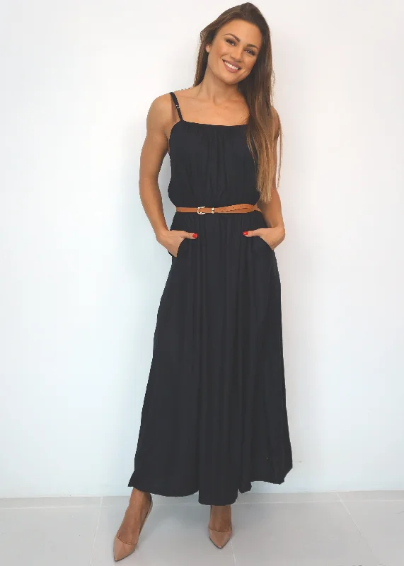 Chic and comfortable clothing for busy women   The Spaghetti Maxi Dress - Midnight Black