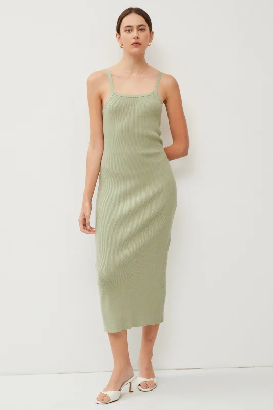 Bold fashion choices for the confident woman   Light Olive Knit Open Tie Back Midi Dress