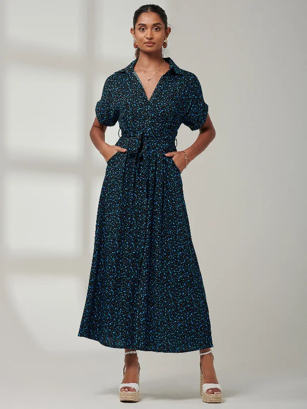 Effortlessly stylish outfits for the modern woman   Drop Shoulder Shirt Maxi Dress, Blue Animal
