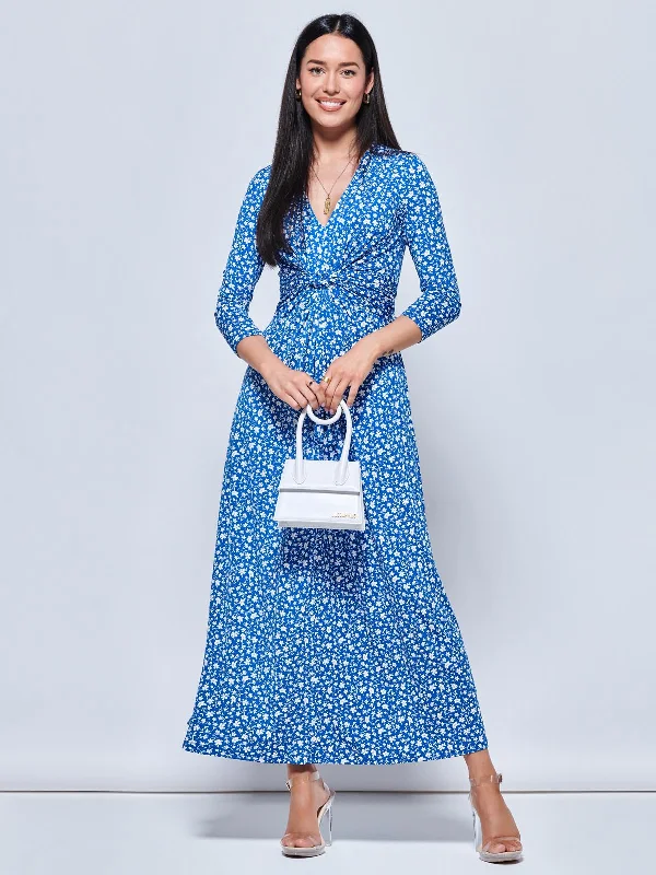 Women’s clothing that combines comfort and style   Hayat Twist Front Jersey Maxi Dress, Blue Floral