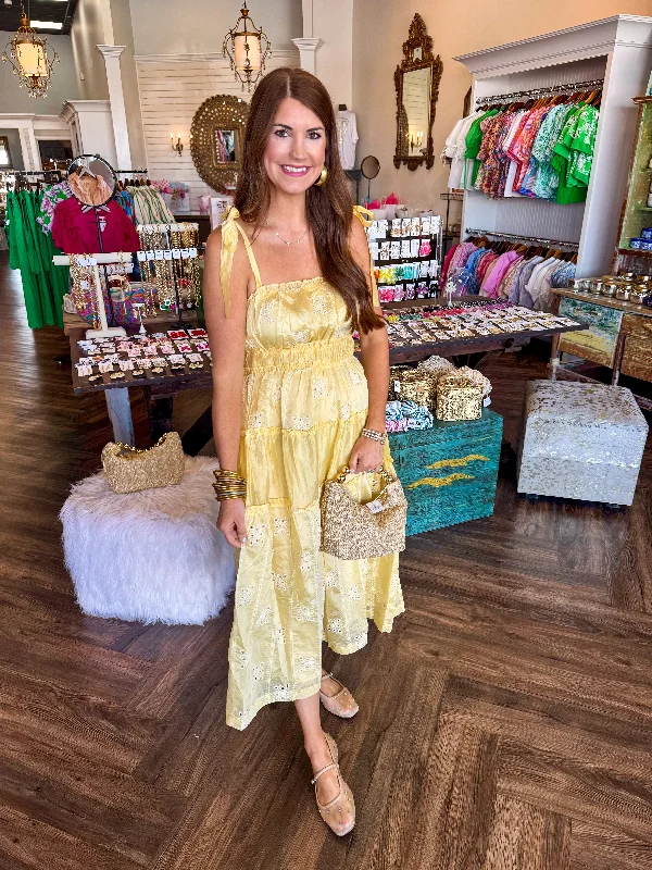 Affordable fashion that looks high-end   Pastel Eyelet Midi Dress: Yellow