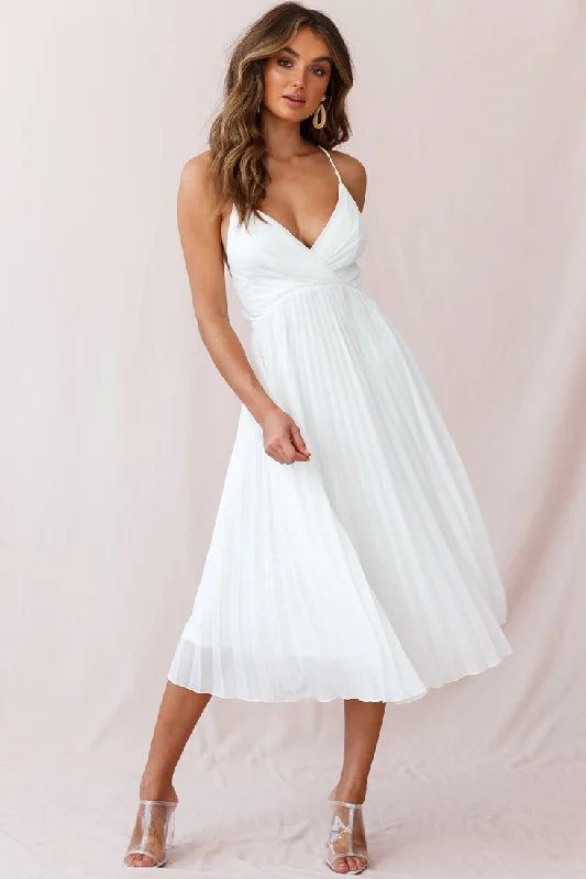 Fashion-forward women’s clothing on a budget   Artemis Accordion Pleat Strappy Back Midi Dress White