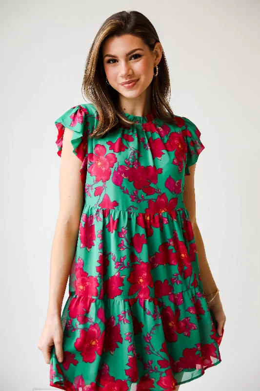 High-quality women’s wear for everyday elegance   FINAL SALE - Sweetest Emotion Kelly Green Tiered Floral Mini Dress