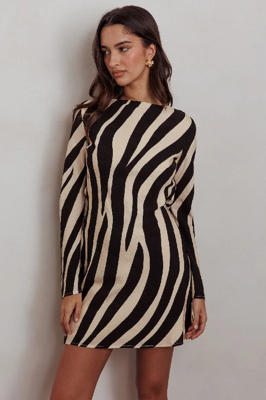 Thriller Long Sleeve Backless Mini Dress Zebra