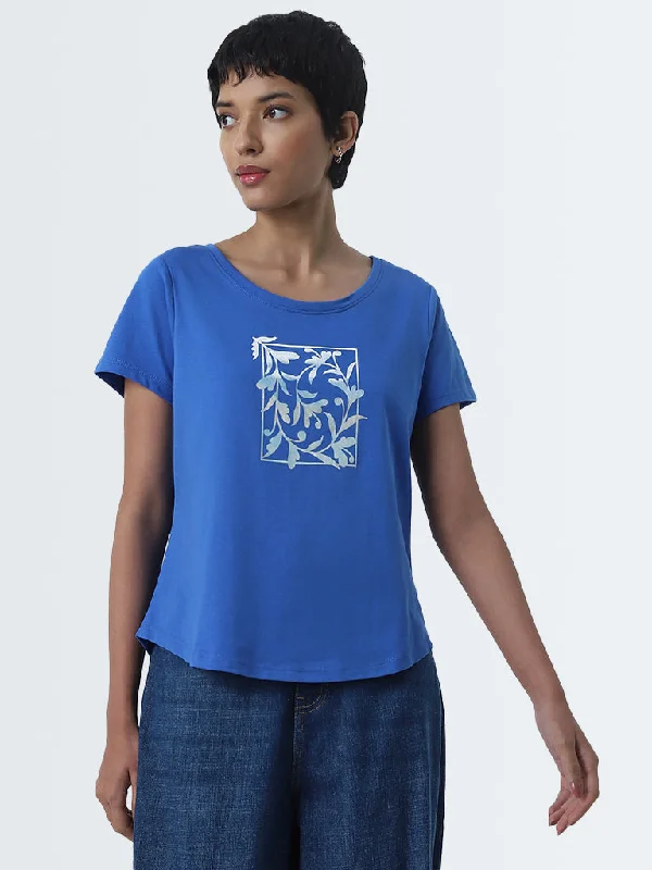 Stylish women’s clothing designed for comfort   LOV Blue Floral Printed Cotton T-Shirt