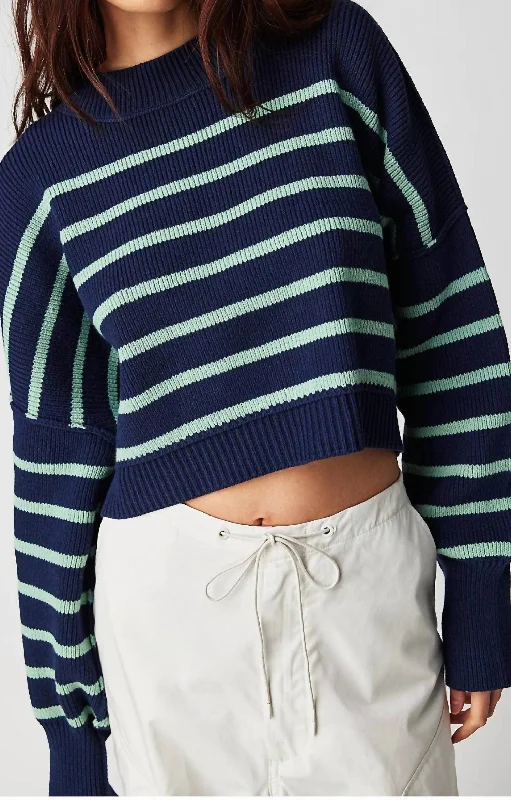 Luxurious fabrics and modern designs for women Easy Street Stripe Crop Pullover In Navy Combo Luxurious fabrics and modern designs for women Easy Street Stripe Crop Pullover In Navy Combo