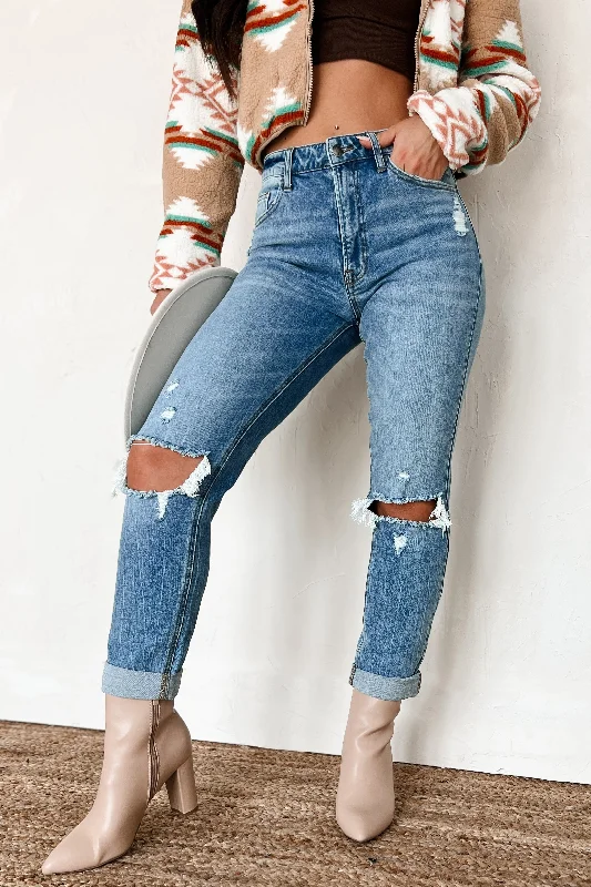 Women’s clothing to inspire confidence and beauty   Barry High Rise Distressed Boyfriend Jeans (Medium Denim)