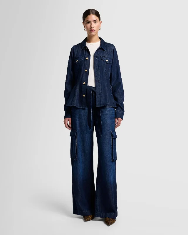 Step up your style with trendy women’s clothing   Denim Lustre Cargo Wide Leg in Stormy