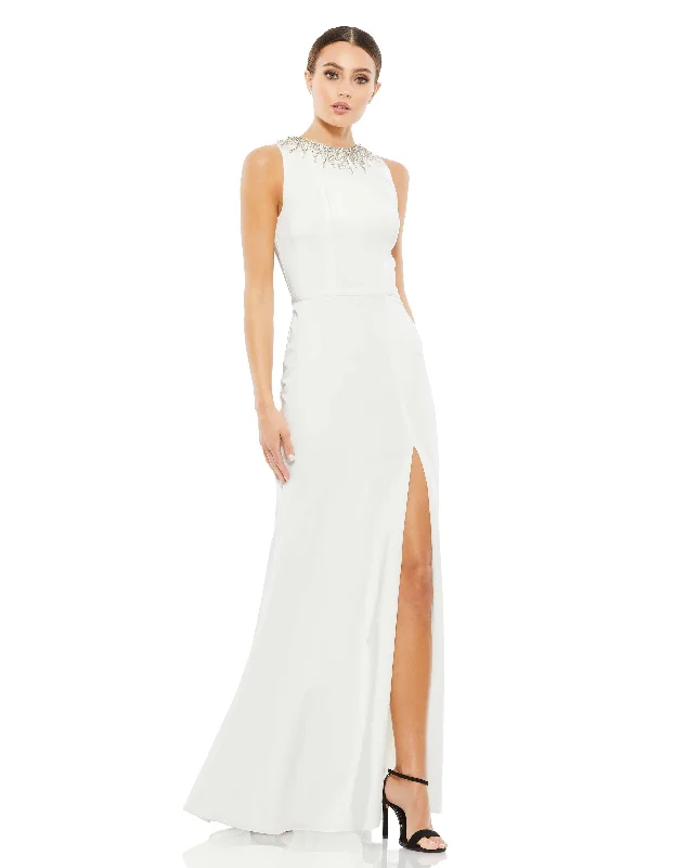 Stylish clothing designed to flatter every woman   Sleeveless Rhinestone Collar Column Gown