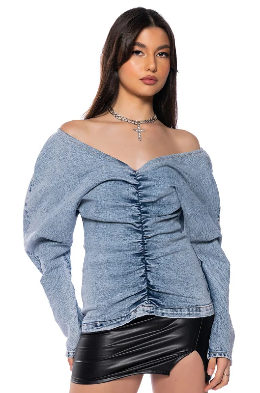 MELANY CINCHED DENIM TOP