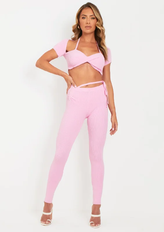 Sabella Pink Tie Waist Knit Leggings