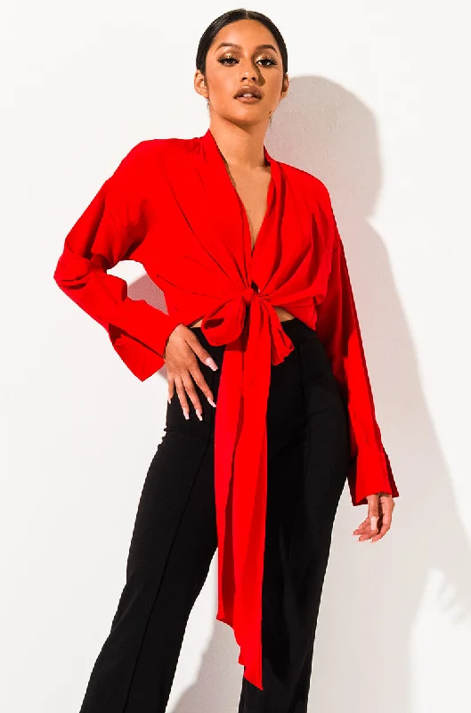 SEXY LINEN DRESSY BLOUSE RED