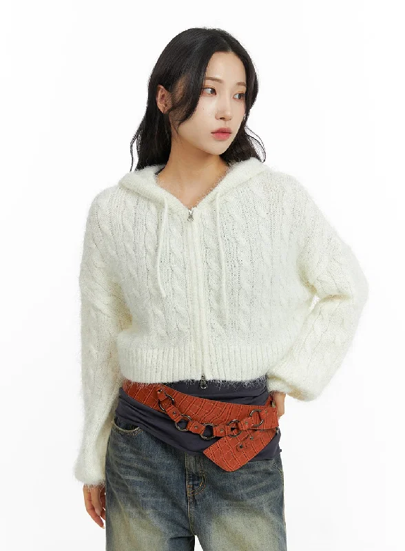 Essential women’s clothing for every season   Cable Knit Zippered Hooded Cardigan CF416