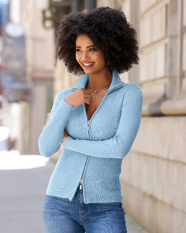 Ribbed Full Zip Cardigan Airy Blue