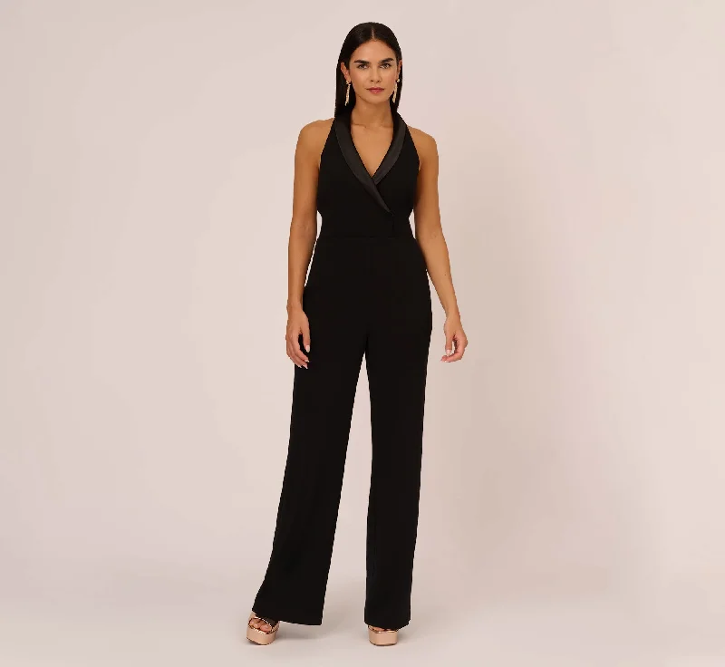 Tuxedo Jumpsuit With Halter Neckline In Black