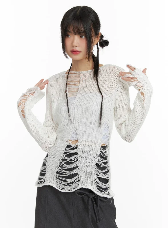 Chic, modern fashion for empowered women   Vintage Ripped Oversized Sweater CF420