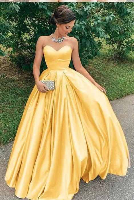 Curated collections for modern, fashionable women A Line Yellow Satin Prom Dresses, Strapless Sweetheart Sleeveless Party Dresses cg15151 Curated collections for modern, fashionable women A Line Yellow Satin Prom Dresses, Strapless Sweetheart Sleeveless Party Dresses cg15151