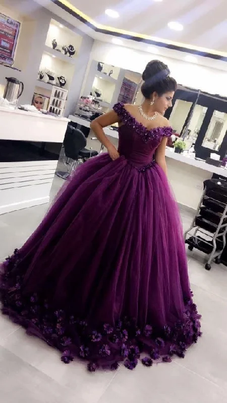 Refresh your wardrobe with high-quality women’s fashion   Off the shoulder purple prom dress with appliques   cg15051